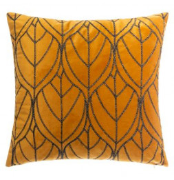 Coussin en velours brodé - L 40 cm x l 40 cm - Ocre