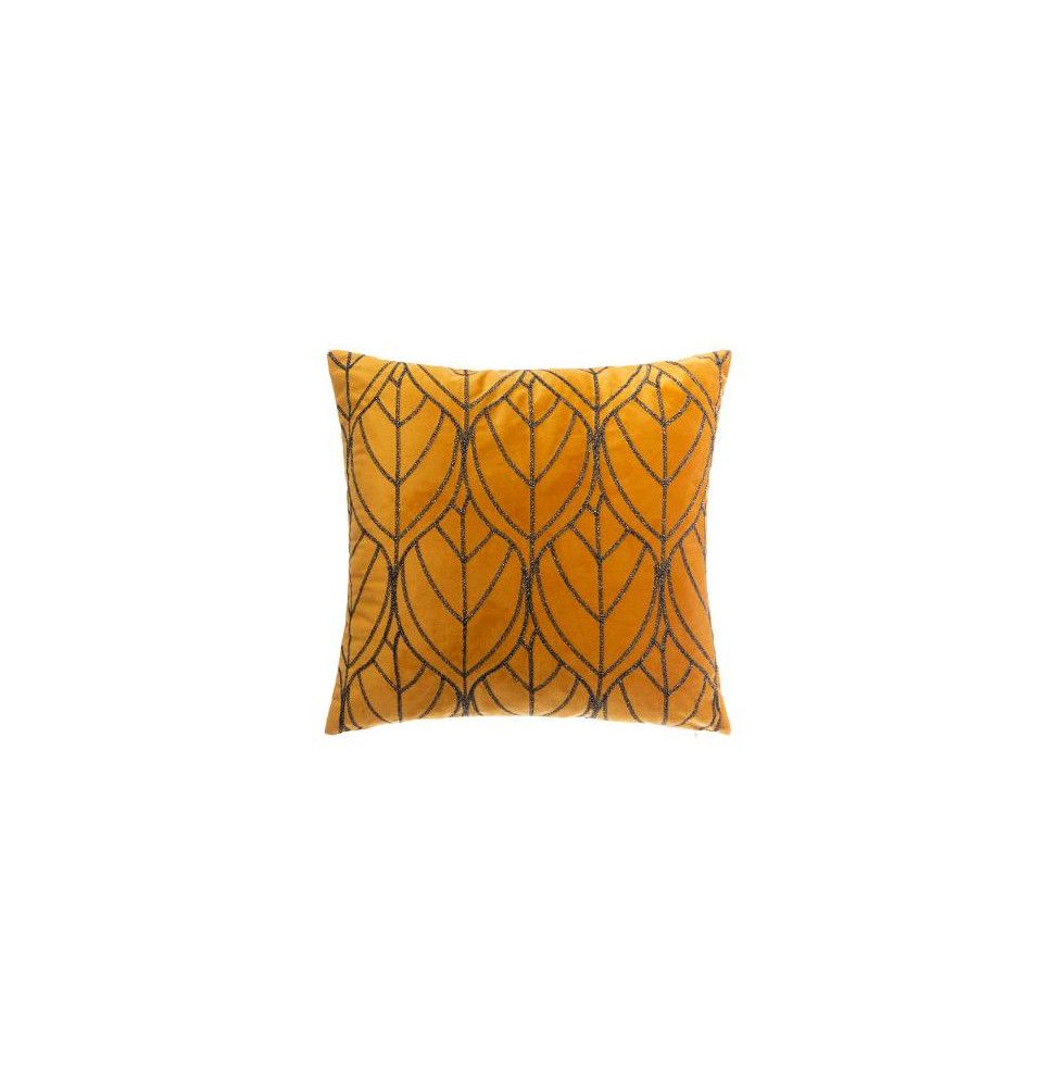 Coussin en velours brodé - L 40 cm x l 40 cm - Ocre