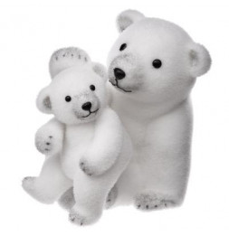 Décoration maman et bébé ours polaires - L 23 cm x l 33 cm - Blanc