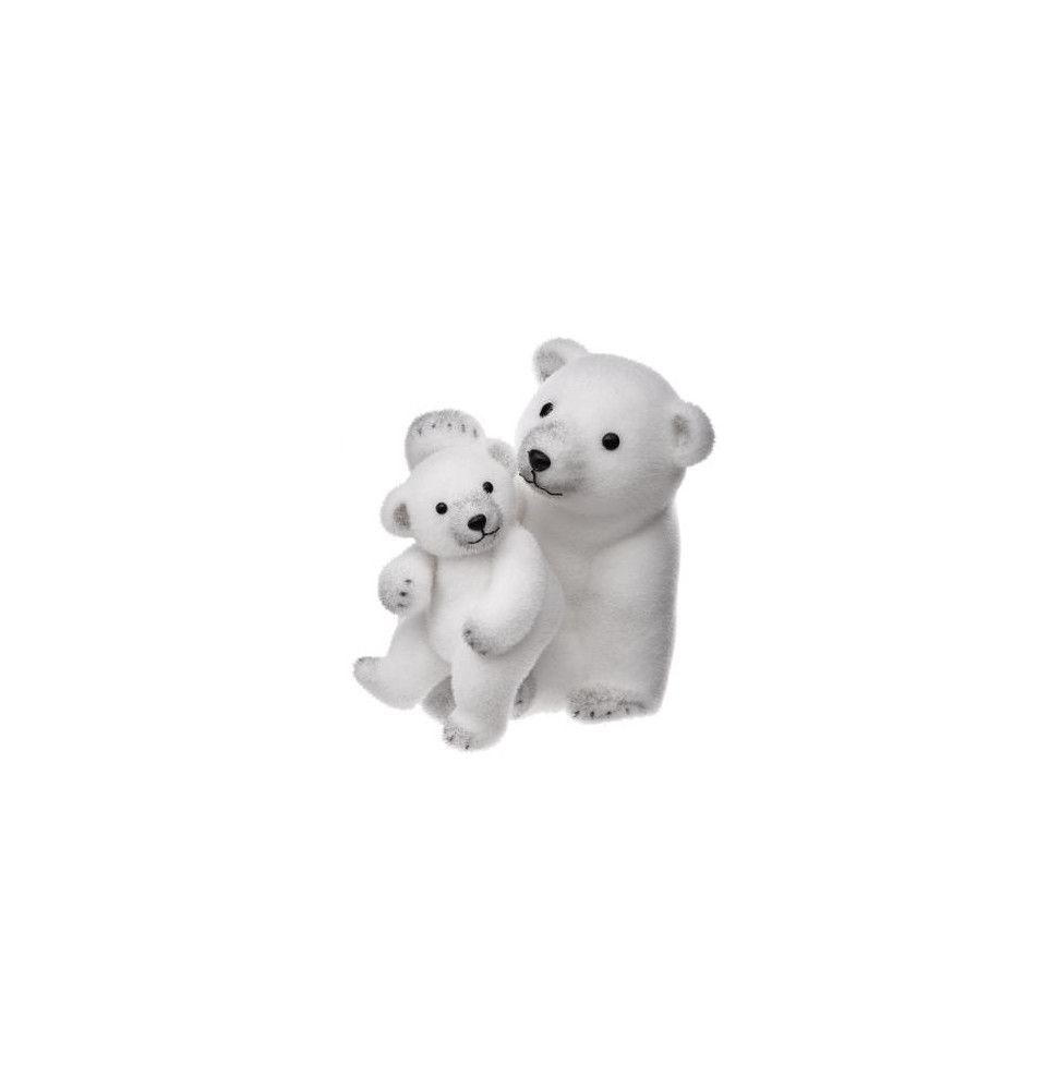 Décoration maman et bébé ours polaires - L 23 cm x l 33 cm - Blanc