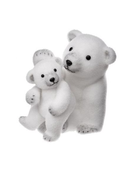 Décoration maman et bébé ours polaires - L 23 cm x l 33 cm - Blanc