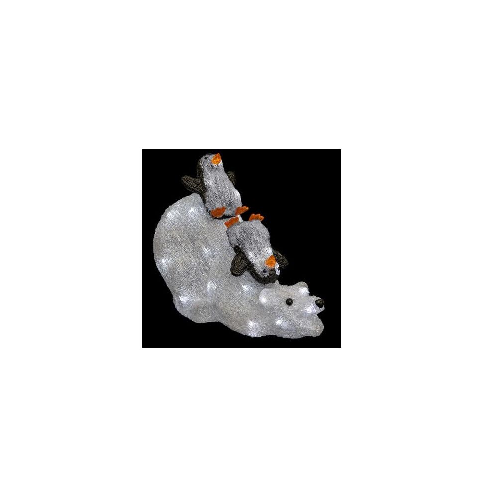 Ours et pinguin lumineux - H 35 cm - Blanc