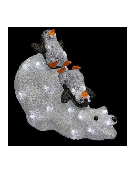 Ours et pinguin lumineux - H 35 cm - Blanc