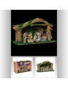 Crèche de Noël avec 9 santons - L 38 cm x l 14.5 cm - Bois