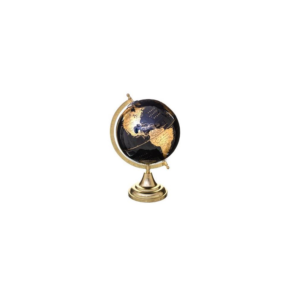 Globe terrestre socle doré - D 20 cm x H 33 cm - Noir