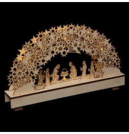 Crèche de Noël lumineuse - L 33 cm x l 5 cm x H 19 cm - Bois