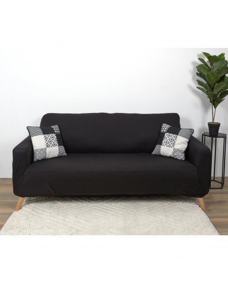 Housse de canapé extensible - Trois places - L 230 cm x l 80 x H 85 cm - Noir