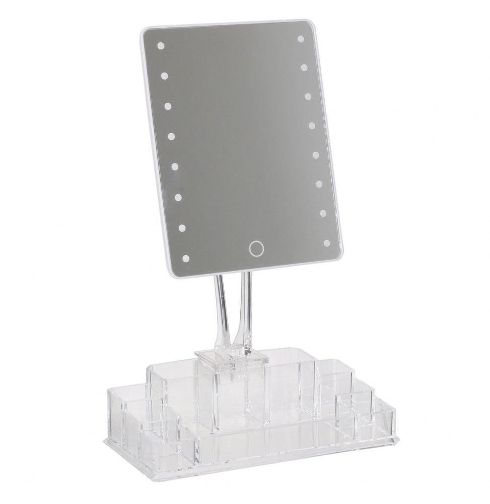 Miroir - Lumineux, tactile avec rangement - L 24,3 cm x l 15,7 cm x H 3,7 cm