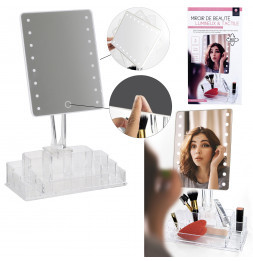 Miroir - Lumineux, tactile avec rangement - L 24,3 cm x l 15,7 cm x H 3,7 cm