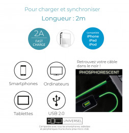 Câble de charge rapide - IPhone - Phosphorescent - L 2 M - Vert