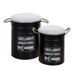 Lot de 2 poufs gigognes - Baril Dock - Noir