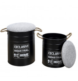 Lot de 2 poufs gigognes - Baril Dock - Noir