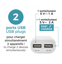 Adaptateur secteur avec double port USB - Blanc