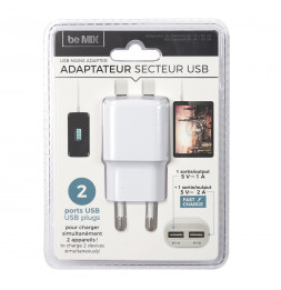 Adaptateur secteur avec double port USB - Blanc