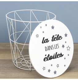 Table d'appoint avec rangement - Tête dans les étoiles - D 30 cm - Blanc