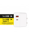 Adaptateur secteur - USB + TYPE C - L 4,5 cm x l 2,7 cm x H 9,7 cm