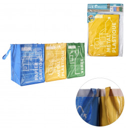 Lot de 3 sacs de tris - Bleu, jaune et vert