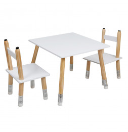 Table avec 2 chaises forme crayon - Pieds en pin