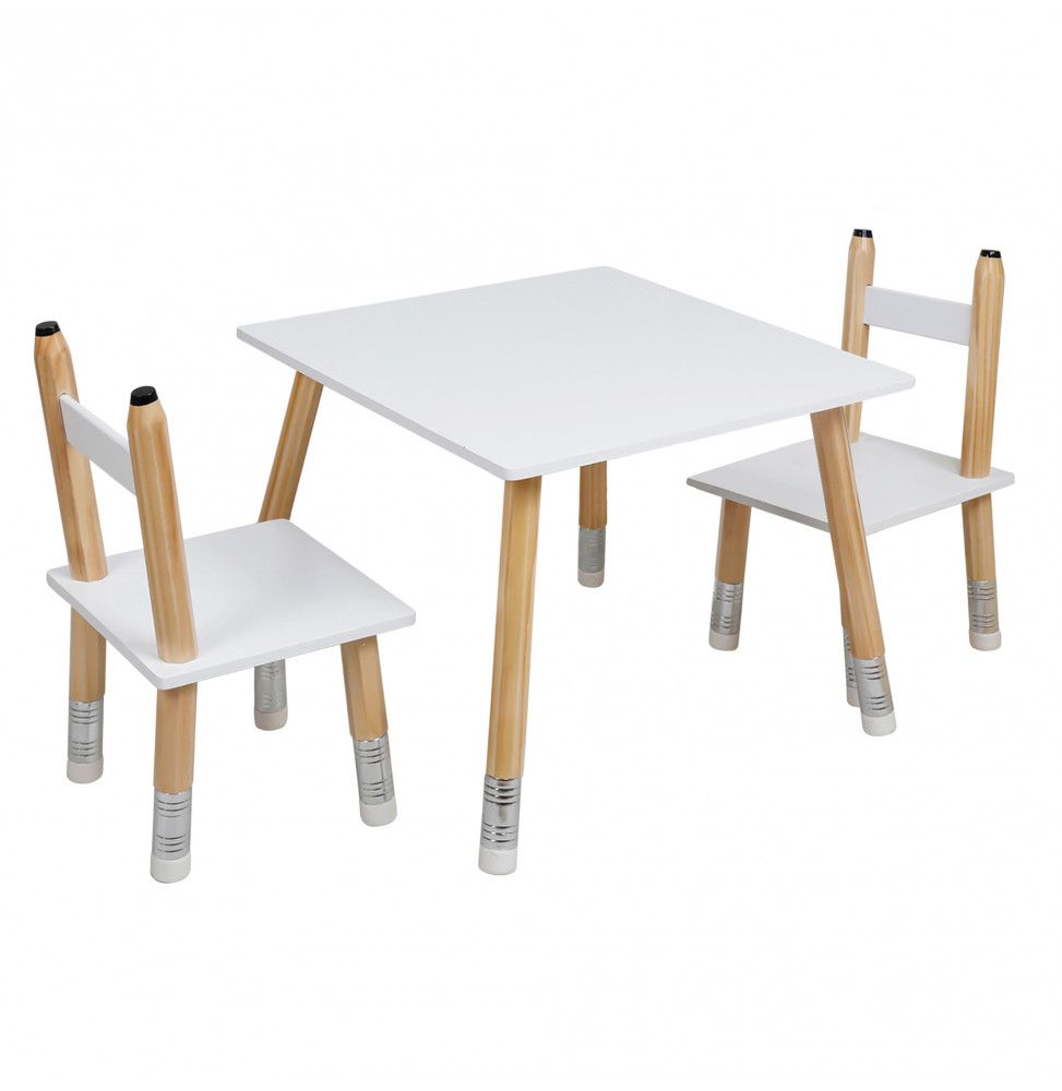 Table avec 2 chaises forme crayon - Pieds en pin