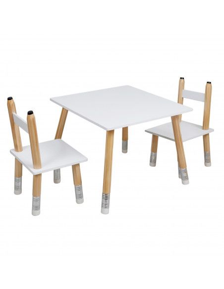 Table avec 2 chaises forme crayon - Pieds en pin