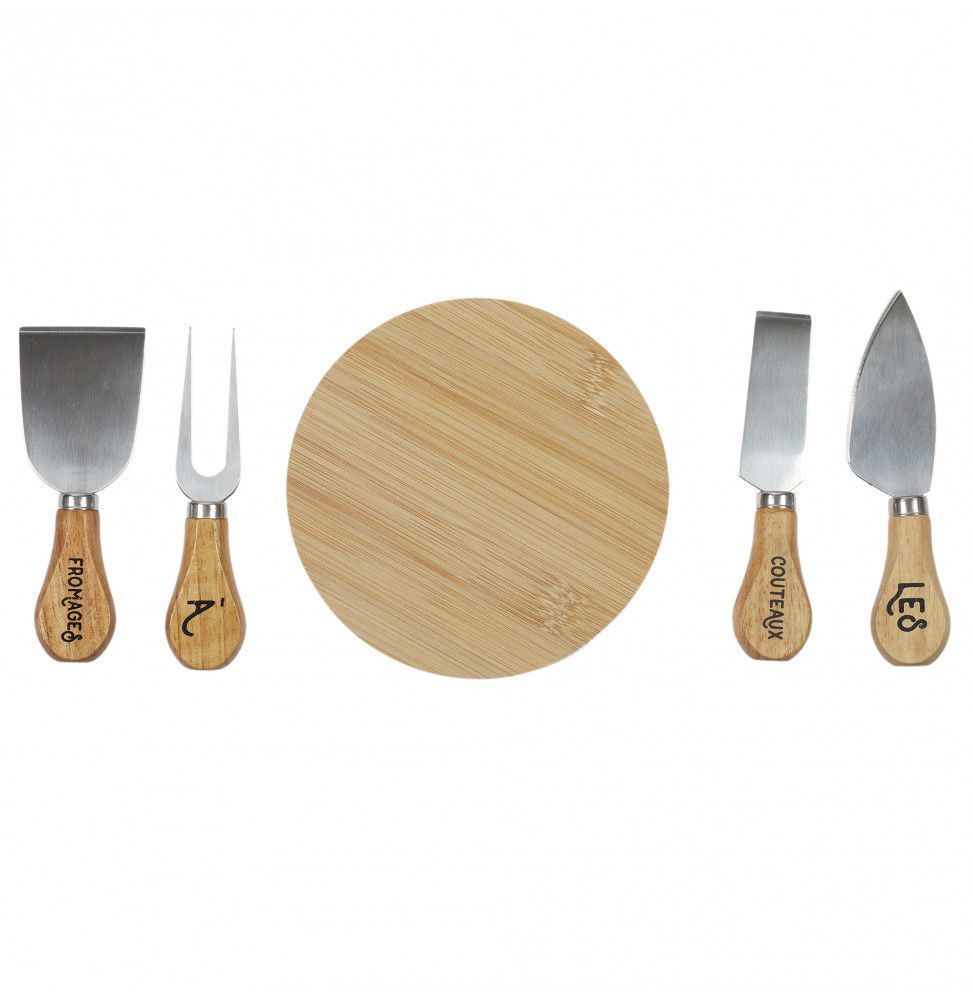 Coffret fromages - Couteau et planche - 14 x 14 cm - Bois