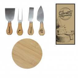 Coffret fromages - Couteau et planche - 14 x 14 cm - Bois