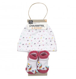 Ensemble bébé - chaussettes et bonnet - Rose