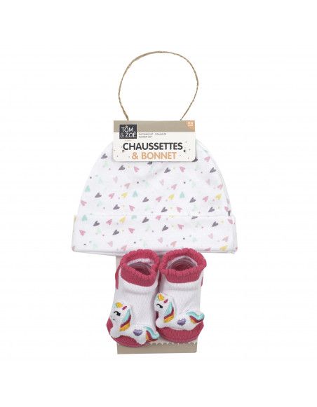 Ensemble bébé - chaussettes et bonnet - Rose