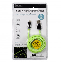 Câble de charge rapide - Type C - Phosphorescent - L 2 M - Vert