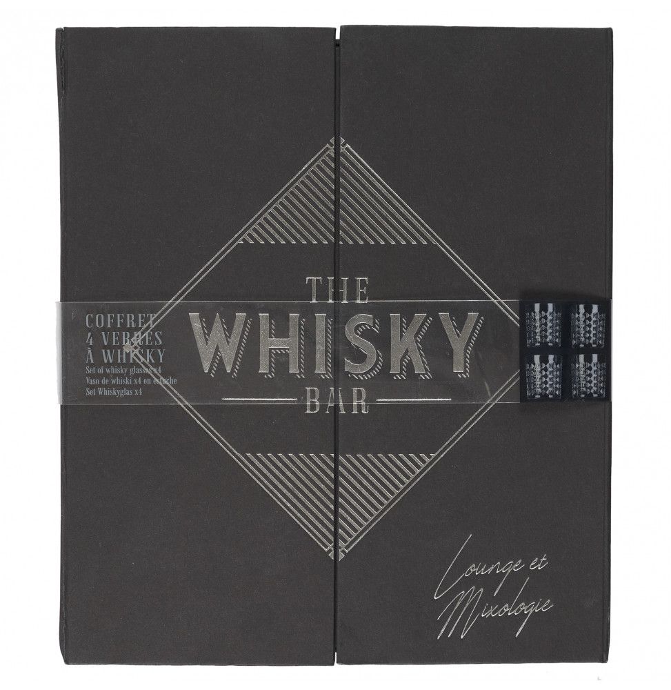 Coffret de 4 verres à whisky - L 21,7 cm x l 9 cm x H 25 cm