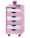 Caisson sur roulettes - Blanc et rose - Pierre - Meuble 6 tiroirs pour bureau