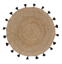 Tapis rond à pompons - D 120 cm - Shira Noir