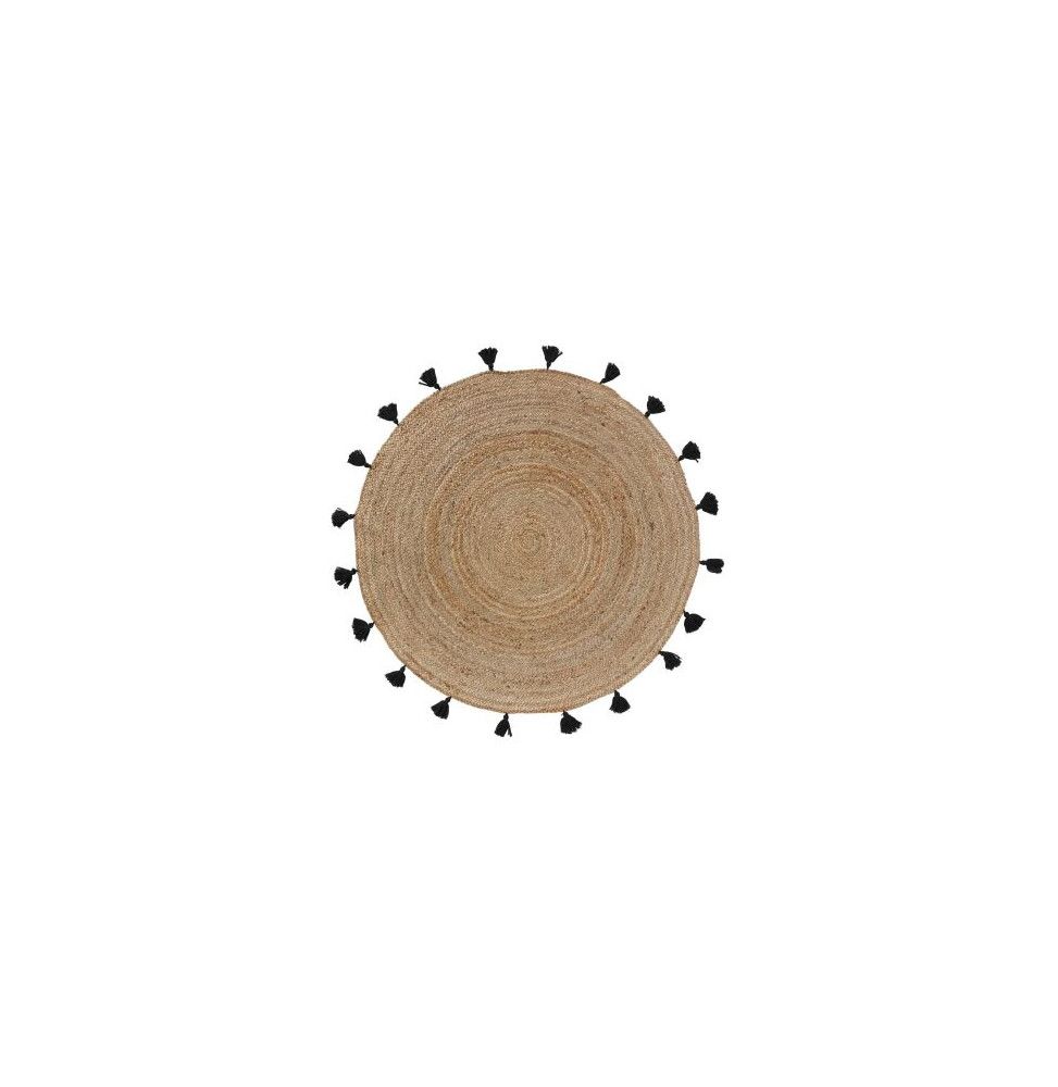 Tapis rond à pompons - D 120 cm - Shira Noir