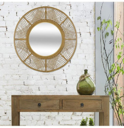 Miroir rond Ina en bambou  - D 70 cm - Beige