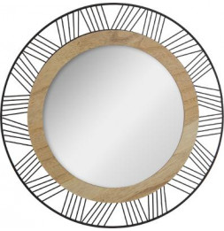 Miroir rond Joe en fer et bois  - D 45 cm - Noir