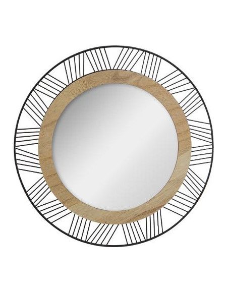 Miroir rond Joe en fer et bois  - D 45 cm - Noir