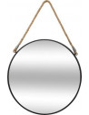 Miroir rond en fer avec corde en jute - D 55 cm - Noir