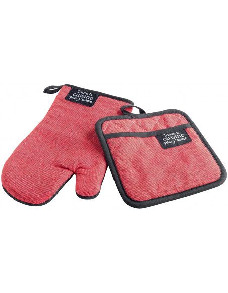 Gant et manique de cuisine - PVC - Chambray Harold - Rouge