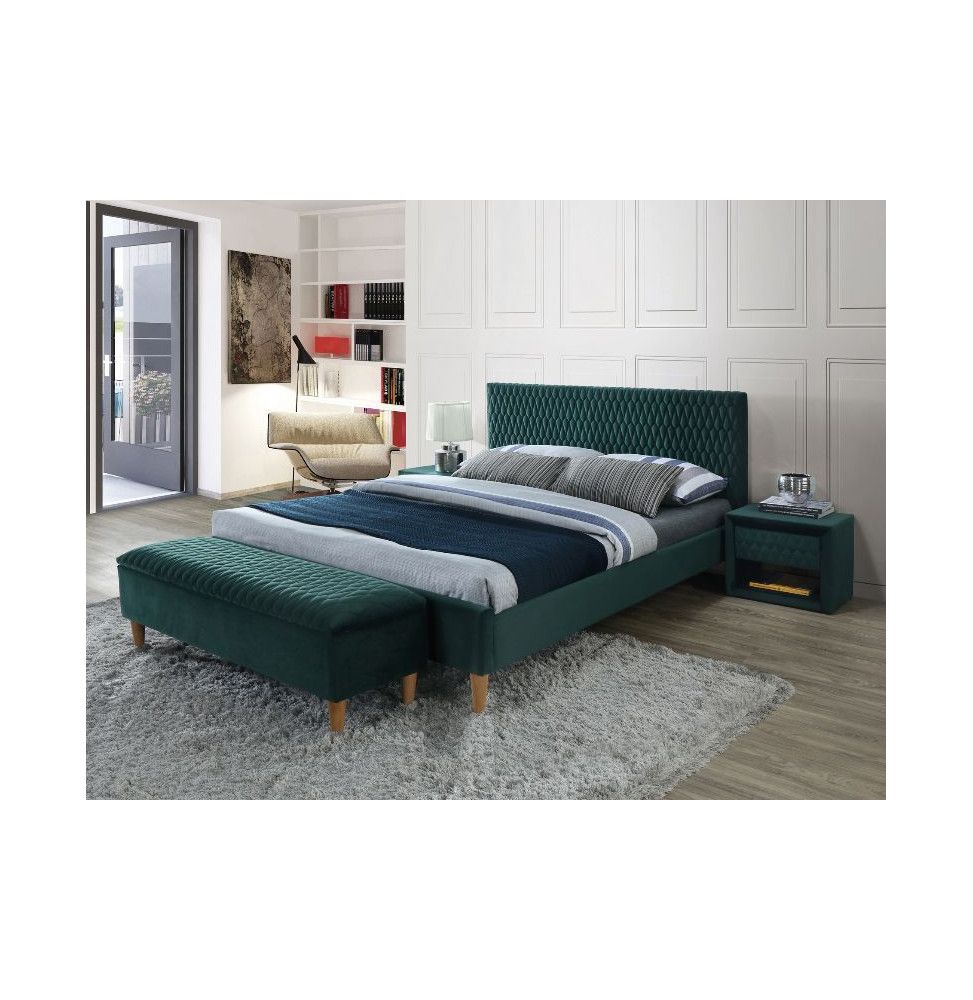 Lit en velours - Azurro - L 206 x l 165 cm - Vert