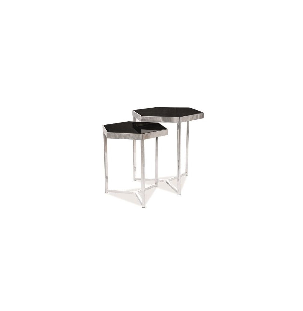 Set de 2 tables d'appoint - Verre trempé - Noir