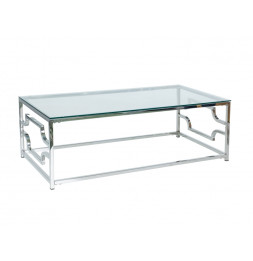 Table basse en verre - L 120 cm x l 60 cm x H 40 cm - Pieds argentés