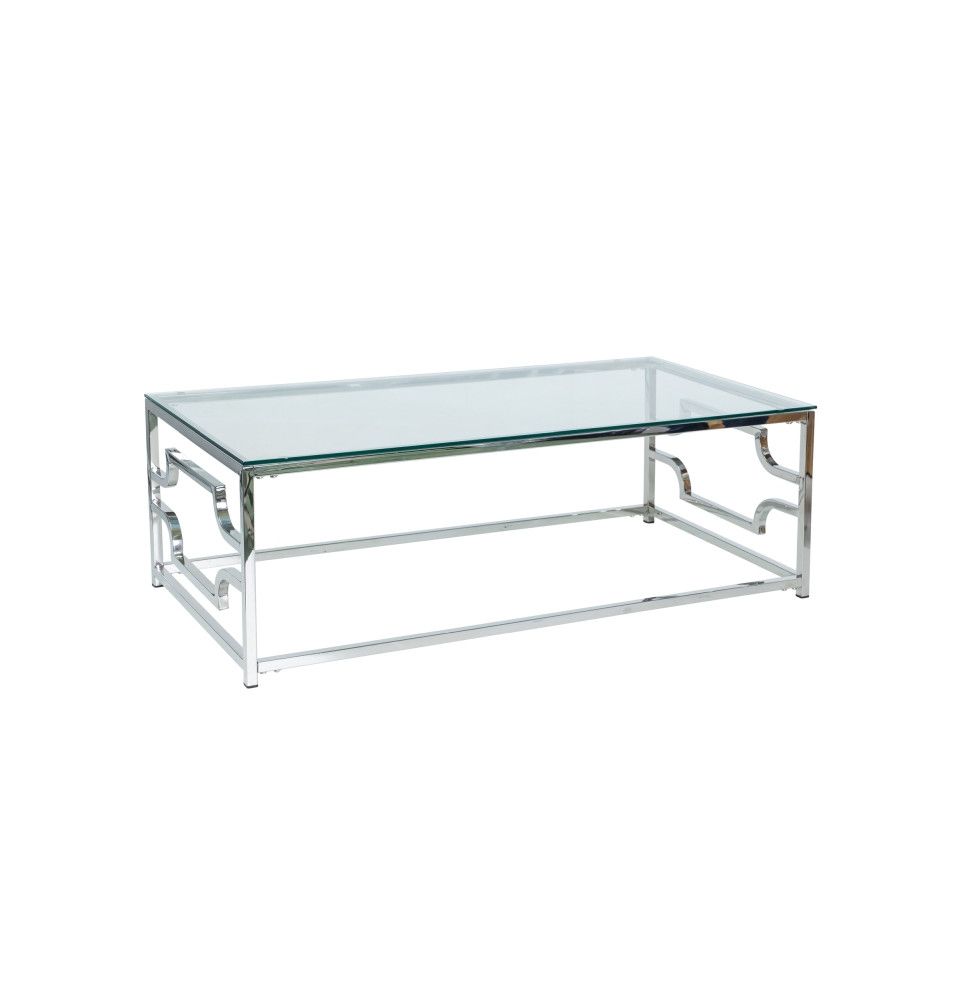 Table basse en verre - L 120 cm x l 60 cm x H 40 cm - Pieds argentés