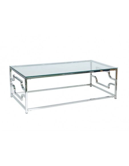 Table basse en verre - L 120 cm x l 60 cm x H 40 cm - Pieds argentés