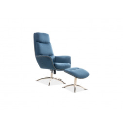 Fauteuil avec repose pieds - Regan - L 75 cm x l 80 cm x H 104 cm - Bleu