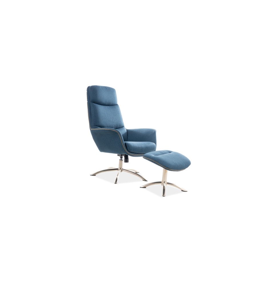 Fauteuil avec repose pieds - Regan - L 75 cm x l 80 cm x H 104 cm - Bleu