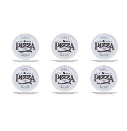 Set de 6 assiettes à pizza imprimée en porcelaine - D 30 cm - Blanc