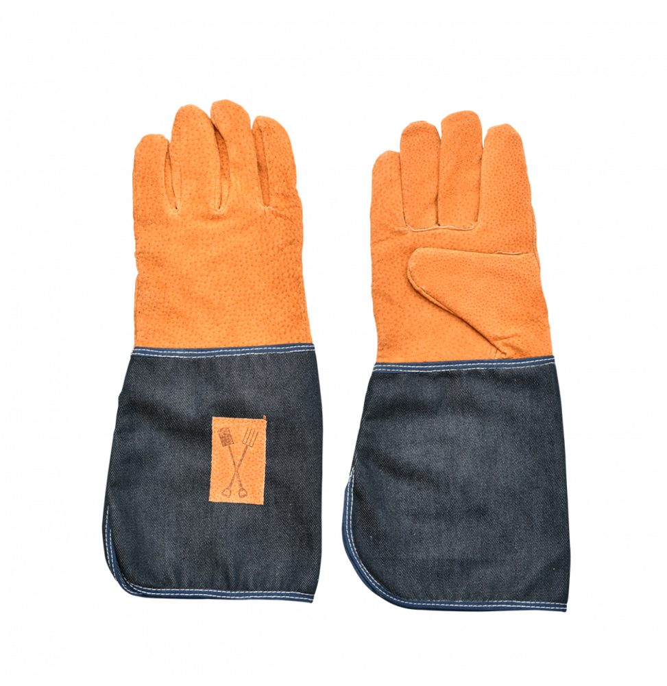 Gants de jardin en jean avec renfort en cuir - Taille unique - Manches longues