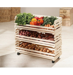 Caisses à fruits sur roulettes - Rangement en bois massif empilable - H 80 cm