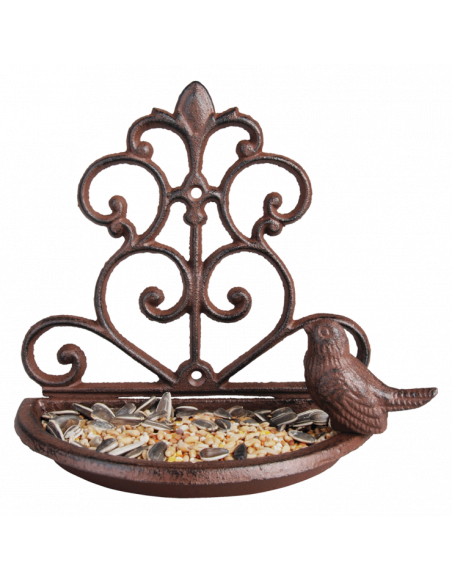 Mangeoire murale pour oiseaux en fonte - L 10,3 cm x l 18,3 cm x H 18,4 cm