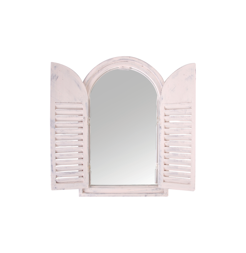 Miroir portes françaises en bois - L 4,8 cm x l 37 cm x H 59 cm - Blanc cassé